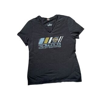 Harley Davidson Womens T-Shirt L Greensburg PA‎ V-Neck Est 03 Black